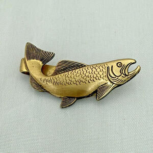 ANSON Sockeye Salmon Fish Men’s Tie Bar Clip Gold Tone Signed Vintage